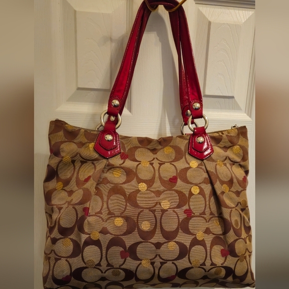 Coach Poppy Limited Ed Secret Admirer Signature Tote Brown & Red - Picture 2 of 15